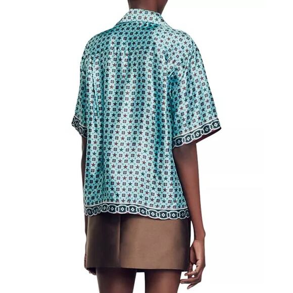 Sandro Vanille Printed Shirt Size 2 Medium - Picture 2 of 10